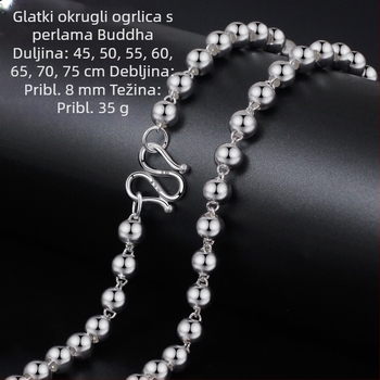Ogrlica s Buddha perlama u korejskom stilu, sjajne šuplje okrugle perle, za muškarce, minimalistička i moderna.