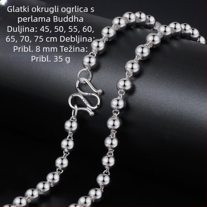 Ogrlica s Buddha perlama u korejskom stilu, sjajne šuplje okrugle perle, za muškarce, minimalistička i moderna.