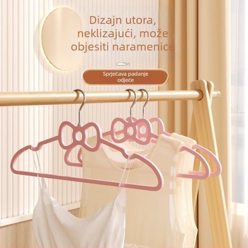 Ružičasti plastični vješak za odjeću u obliku srca s mašnicom - protuklizan, pogodan za košulje, hlače i kravate