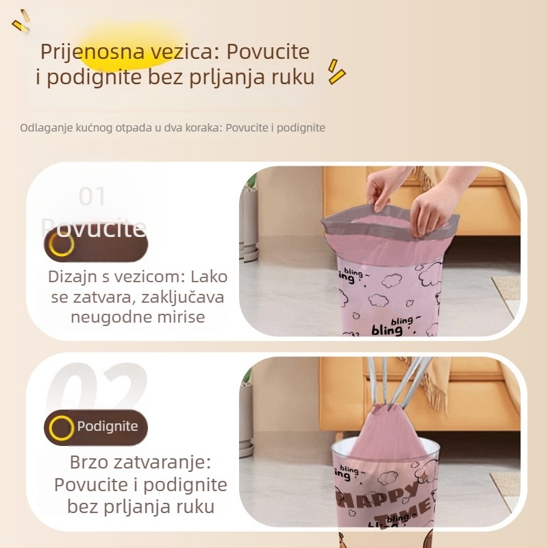 Nova vrećica za otpad s vrpcom za kućnu upotrebu, tiskana plastična vrećica za kuhinju i kupaonicu, model F