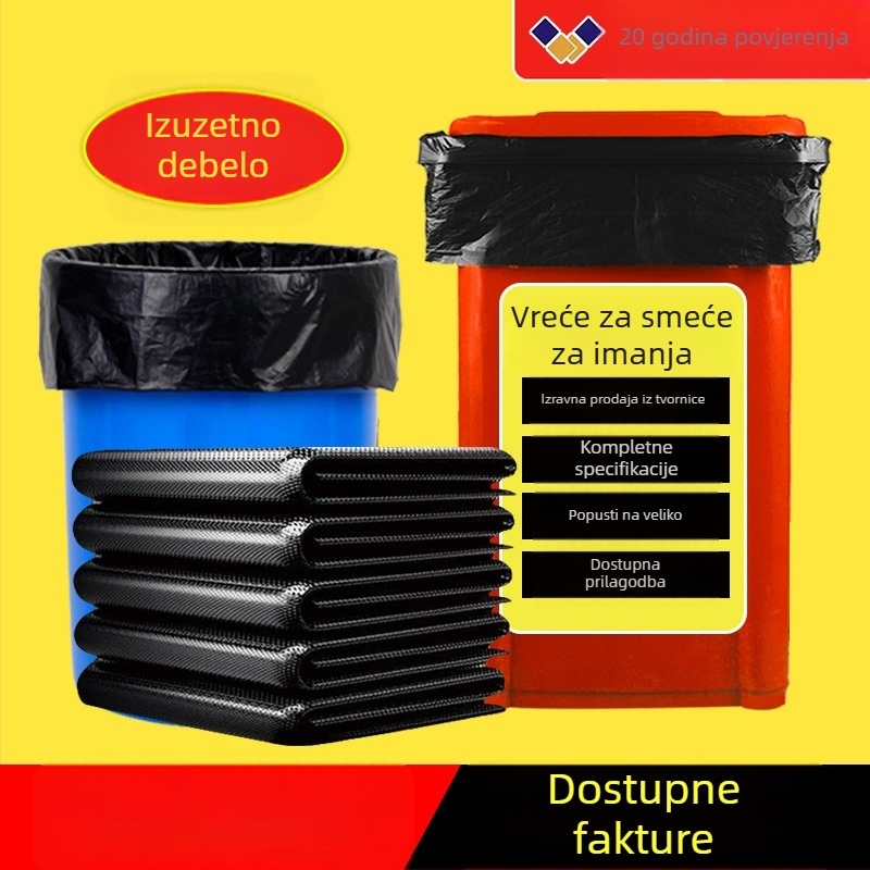 Velike debele crne vrećice za otpad s plosatim otvorom, HDPE, jednokratne, za održavanje nekretnina i catering, za masovnu uporabu
