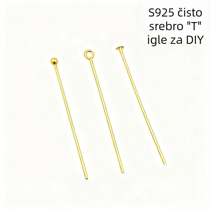 S925 sterling srebro, igla u obliku T, igla u obliku 9, igla s kapom za perle, za izradu nakita