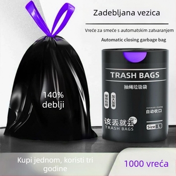 Izuzetno debela vrećica za smeće sa šnurlom, prijenosna za kućanstvo – kuhinja i kupaonica, jednokratna plastična vrećica