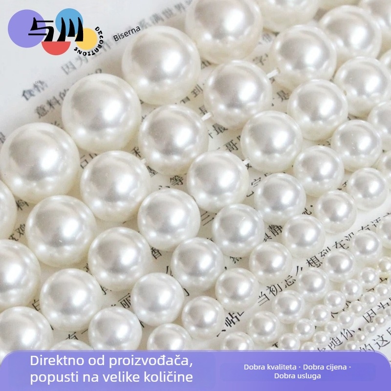 Perle od umjetnih bisera, 6–10 mm, s probijanom rupom, okrugle, labave za DIY nakit – ogrlice i narukvice