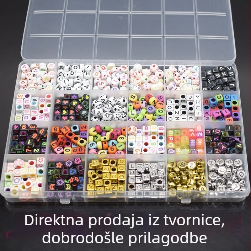 24 kutije perli s slovima, brojevima, osmijehima i srcima za ručno izradu nakita — narukvice i ogrlice