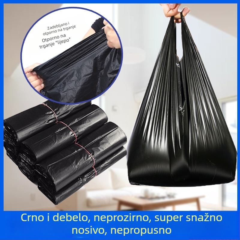Crne debele jednokratne vreće za smeće, kućna upotreba, pakiranje 50 komada
