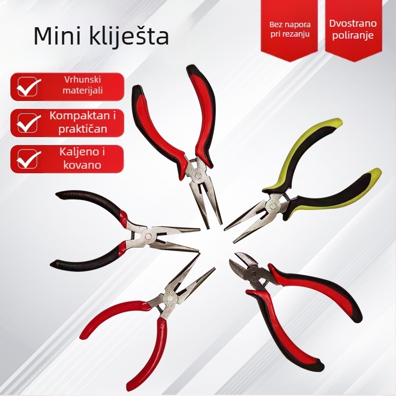 Mini kliješta s oštrim vrhom, industrijske klase, višefunkcionalna za DIY uklanjanje izolacije i izradu nakita, ravna i kosna čeljust, od čelika