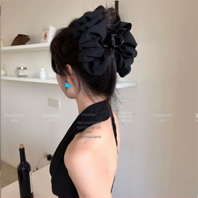 13 cm velika denim bubble klipsa za kosu s plisiranim dizajnom, ljetni sladko-pikantan stil