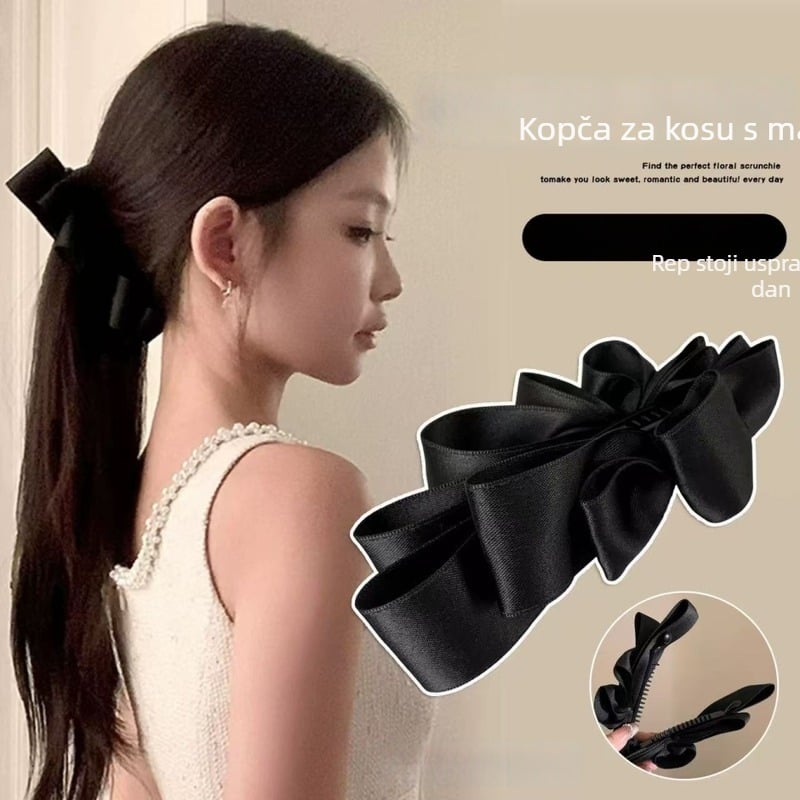 Crni mašna banana klips za visoku punđu – 2025 novi dodatak za kosu s volumenom