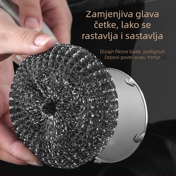 Četka za posuđe od nehrđajućeg čelika s dugim držalom – kuhinjska četka s čeličnom vunom
