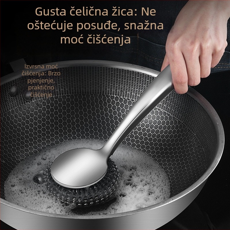 Četka za posuđe od nehrđajućeg čelika s dugim držalom – kuhinjska četka s čeličnom vunom