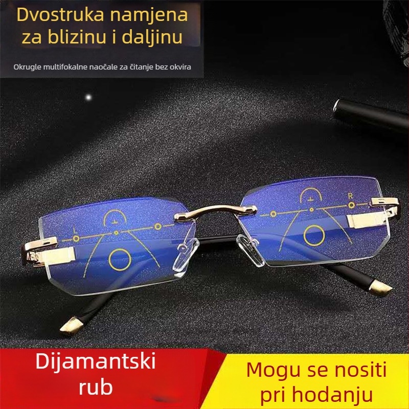 Očale za čitanje bez okvira za vid s bliže i dalje, zaštita od plavog svjetla, za srednju dob i starije