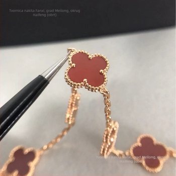 Narukvica s četverolisnom djetelinom i prirodnim karneolom, otporna na izbljeđivanje, V-zlatni premaz, laserski detalji, debeli premaz 18K ružičastog zlata, unisex nakit