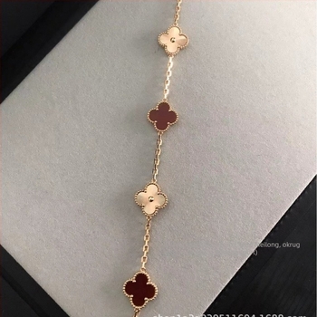 Narukvica s četverolisnom djetelinom i prirodnim karneolom, otporna na izbljeđivanje, V-zlatni premaz, laserski detalji, debeli premaz 18K ružičastog zlata, unisex nakit