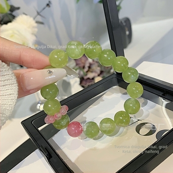 Prirodna Xiuyan jade narukvica sa zelenim jadeom, mliječno Xiuyan jade i ružičasti kristalni ahat