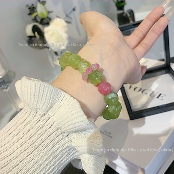 Prirodna Xiuyan jade narukvica sa zelenim jadeom, mliječno Xiuyan jade i ružičasti kristalni ahat