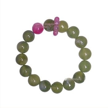 Prirodna Xiuyan jade narukvica sa zelenim jadeom, mliječno Xiuyan jade i ružičasti kristalni ahat