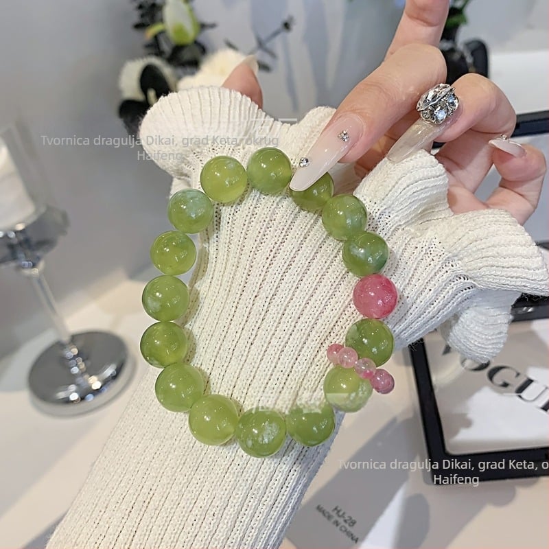 Prirodna Xiuyan jade narukvica sa zelenim jadeom, mliječno Xiuyan jade i ružičasti kristalni ahat