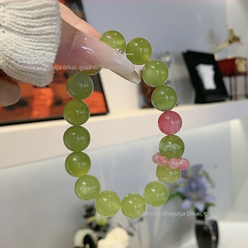 Prirodna Xiuyan jade narukvica sa zelenim jadeom, mliječno Xiuyan jade i ružičasti kristalni ahat