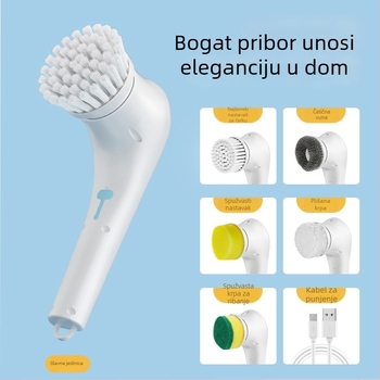 Električna četka za čišćenje s pet nastavaka, duga drška, ručna za kuhinju i pranje posuđa, USB punjiva