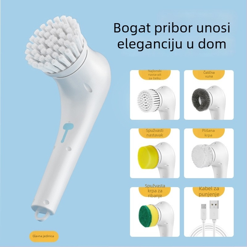 Električna četka za čišćenje s pet nastavaka, duga drška, ručna za kuhinju i pranje posuđa, USB punjiva