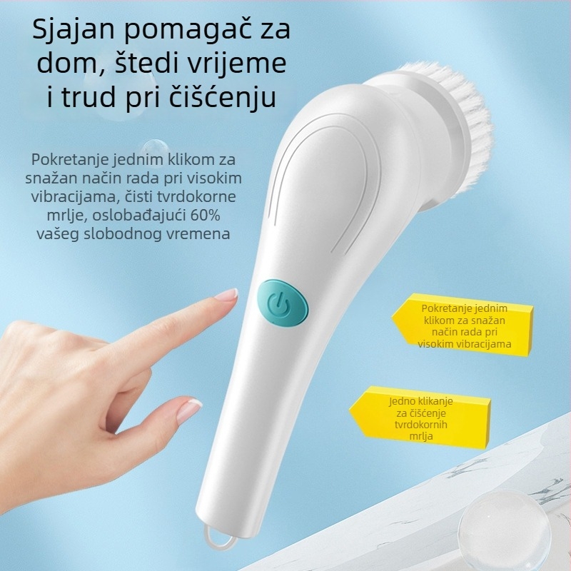 Električna četka za čišćenje s pet nastavaka, duga drška, ručna za kuhinju i pranje posuđa, USB punjiva
