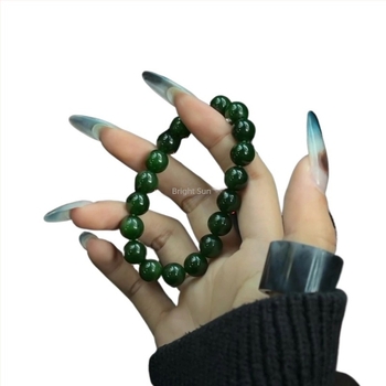 Prirodni Hetianski jadeitni narukvica s okruglim perlama, špinatno zelena jadeit, kolekcionarska klasa