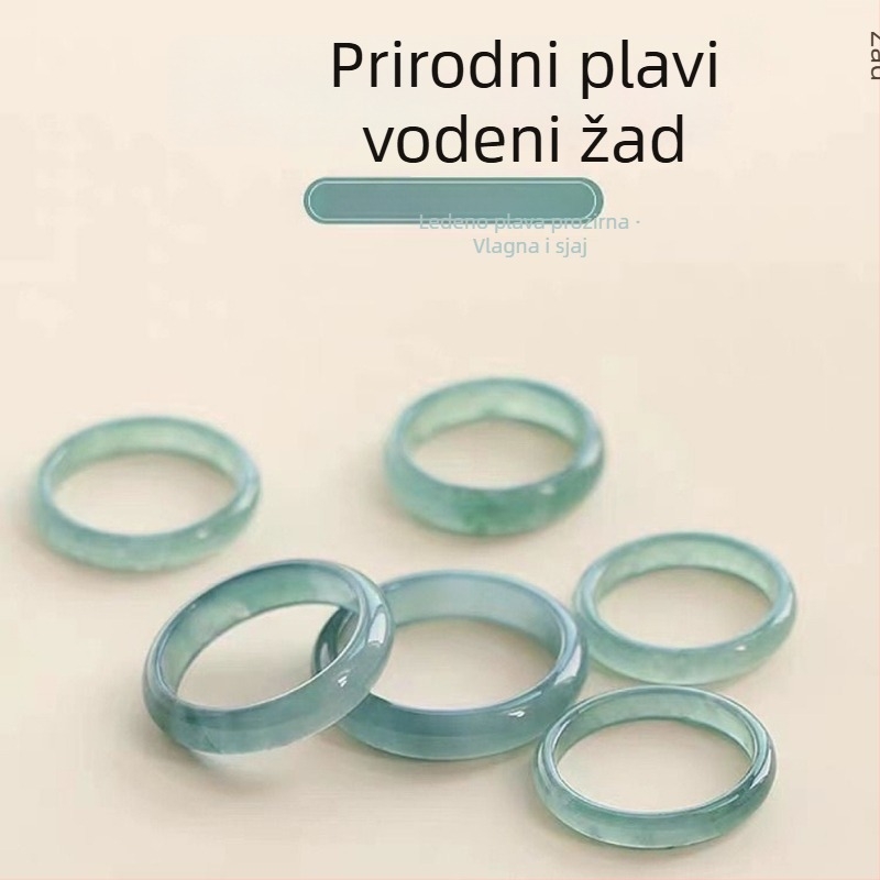 Prirodni jadeitni prsten leden tipa, prozirno zelene boje, tanak rub, jednostavan i elegantan unisex stil