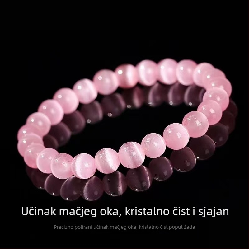 Prirodni mačje oko narukvica – gotov DIY set s okruglim perlama, kristalom i poliranim ahatom