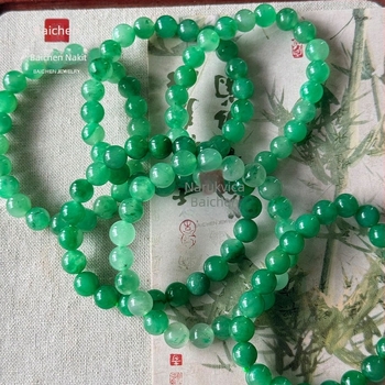Prirodni narukvica od nefrita s plutajućim cvijetom, afrički smaragdni jade, ledeni sjaj, za žene, nakit od jade perli u novom kineskom stilu