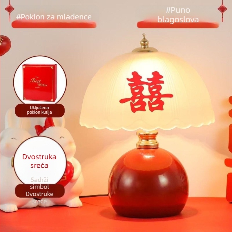 Crvene svadbene stolne lampe, par lampi za spavaću sobu mladenca