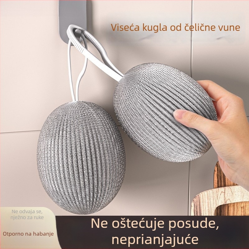 Nova Velika Žičana Čelična Kugla s Omčom za Vješanje – Kuhinjska Čista Kugla za Čaše i Lonce