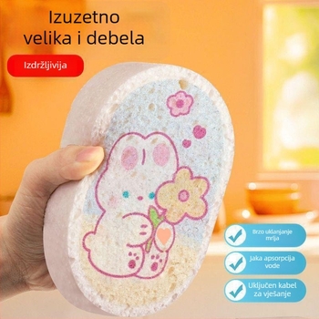 Velika spužva od drvene celuloze za pranje posuđa i lonaca, bez masnoće, komprimirana upijajuća tkanina koja se širi kada se navlaži