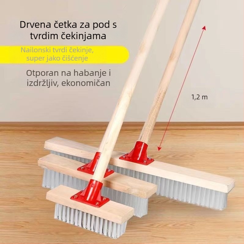 Drvena četka za pod s dugim držalom i tvrdim vlaknima, za kupaonicu, kuhinju, pločice i vanjske površine