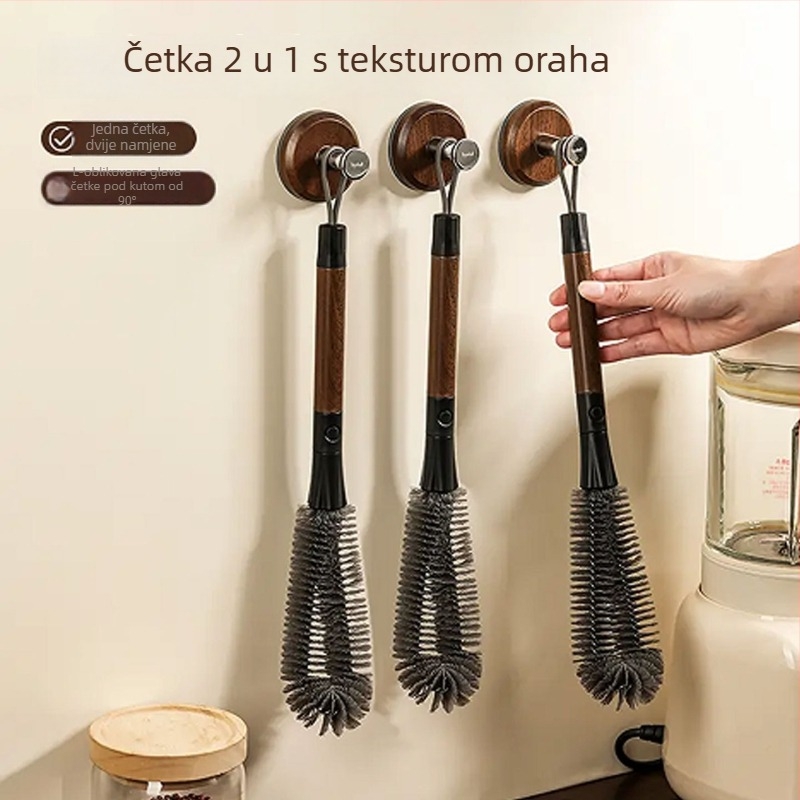 Boja oraha: 2-u-1 četka za otvor boce s dugim držalom, odvojiva četka za uske spojeve, višenamjenska meka dlaka za čaše i čišćenje blendera