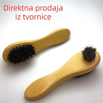 8301 Dvostruka četka za cipele s dugom drškom, konjska dlaka – poliranje kože i nubuka, mekane dlačice