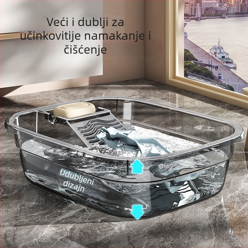 Velika posuda za pranje rublja s integriranom daskom za ribanje, za pranje odjeće i donjeg rublja, od plastike