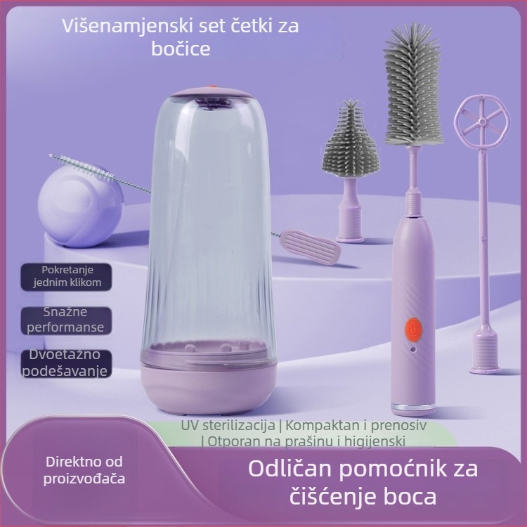 Električna četkica za bočice s UV dezinfekcijom, višenamjenska četkica za bradavice, duga drška, punjivi set za čišćenje čašica