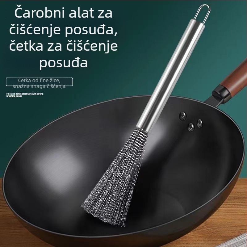 Četka za posuđe od nehrđajućeg čelika 304 s produženom drškom, kuhinjska četka za čišćenje posuđa