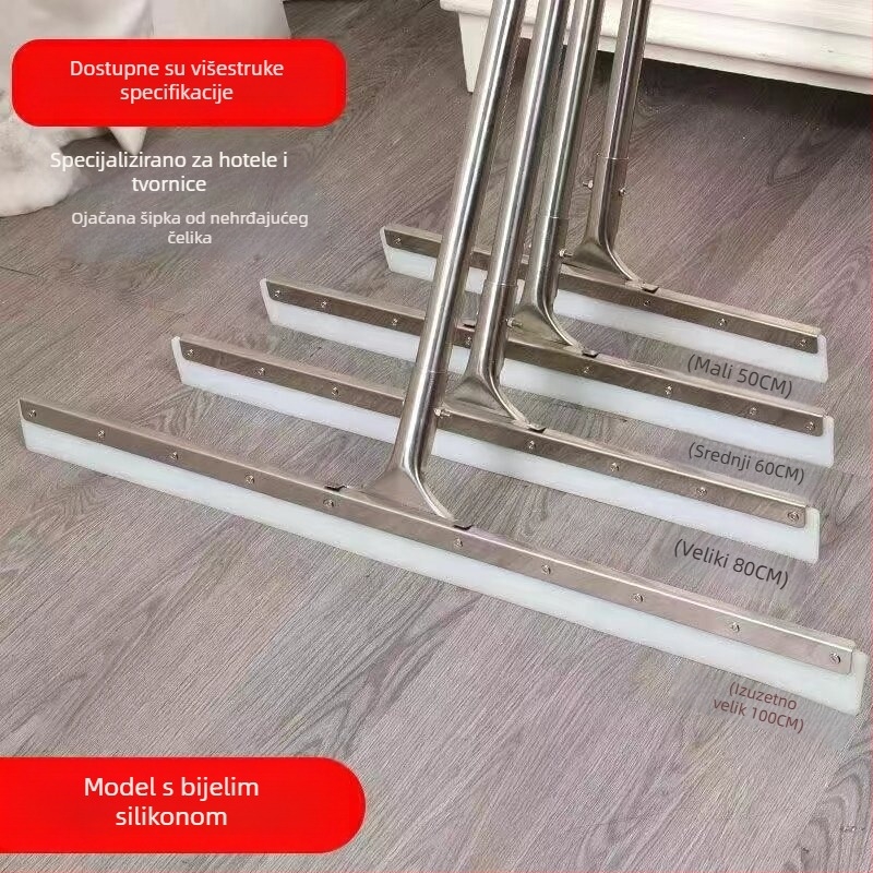 Nehrđajući čelični scraper za pod s gumom oštricom, duljine 40–100 cm, za pločice i kupaonicu