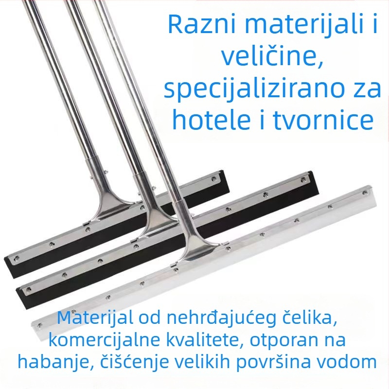 Nehrđajući čelični scraper za pod s gumom oštricom, duljine 40–100 cm, za pločice i kupaonicu