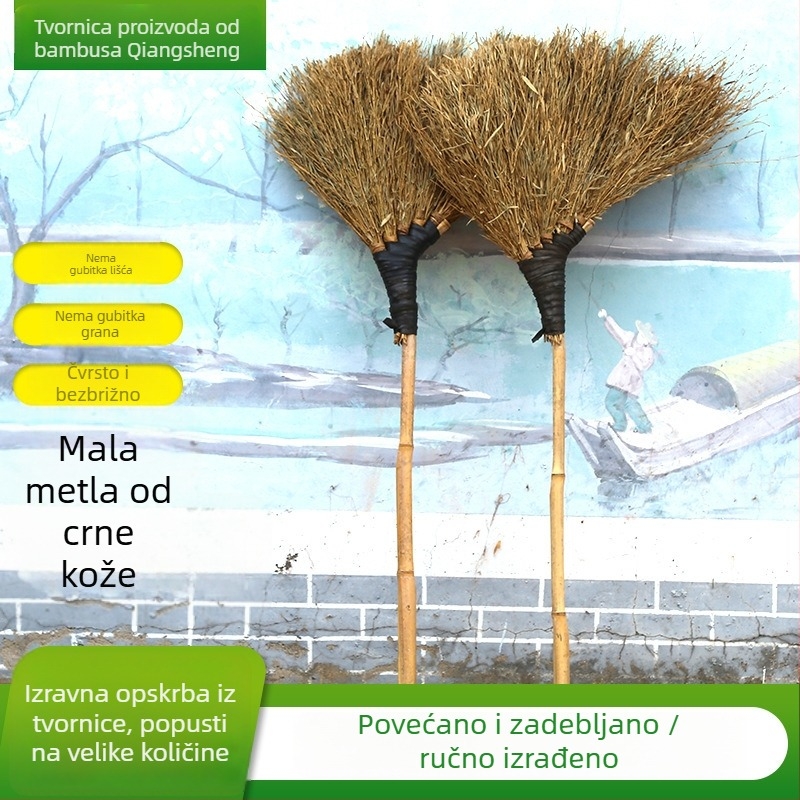Bambus metla s tvrdim vlaknima, tradicionalna ruralna velika metla za ceste i gradilišta, crna drška