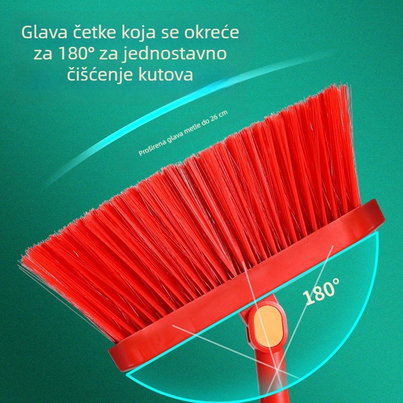 Sklopivi set metle i lopatice za prašinu s rotirajućom glavom – debeli, ekstra velika glava, mekani vlaknasti dlačice, ne hvata kosu