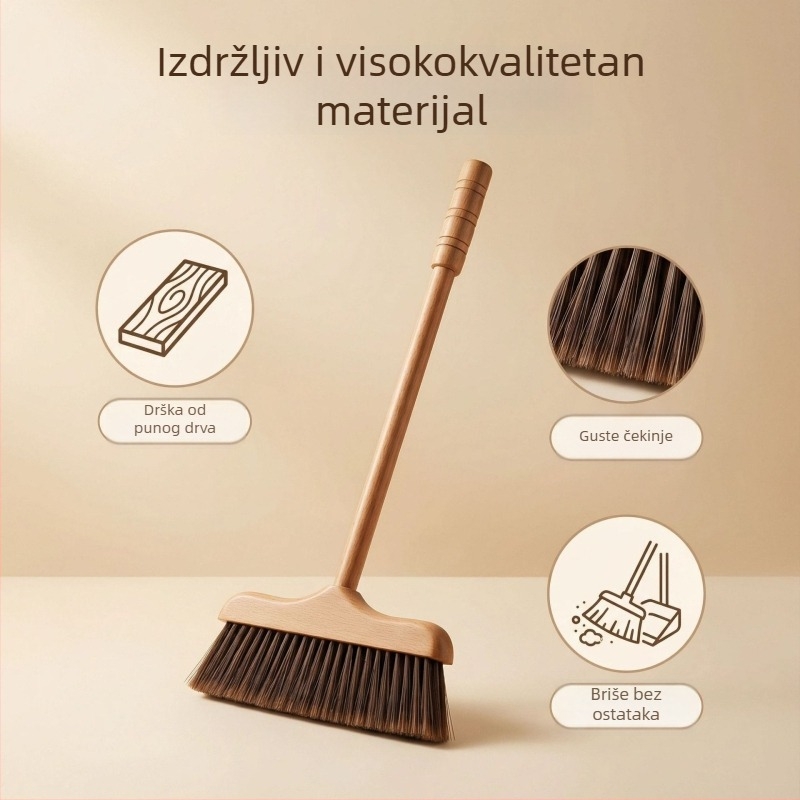 Drveni set metle i lopatice za prašinu za kućnu upotrebu, alat za čišćenje bez hvatanja dlaka, mekane dlačice, boja konjske dlake