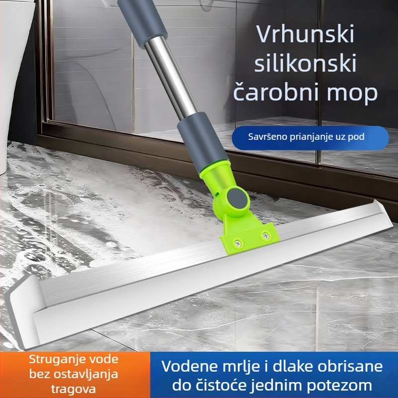 Veliki silikon mop s produženim držalom i vodnim scraperom za WC, kupaonicu i tuš