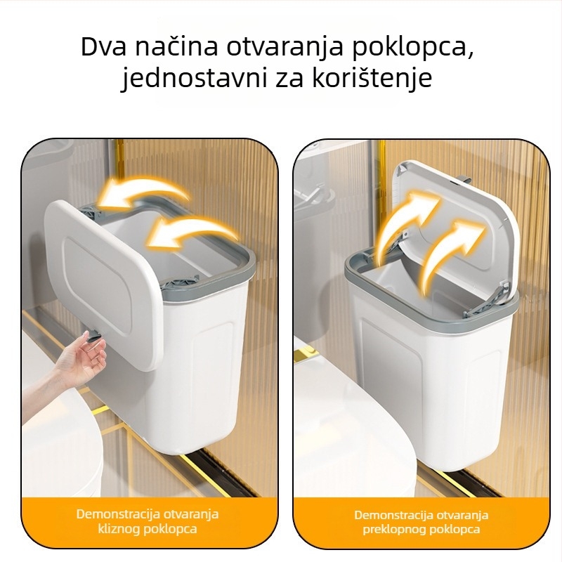 Zidni otpadni kantu za kupaonicu, ljepilo bez bušenja, 10 L, ovalnog oblika, plastika