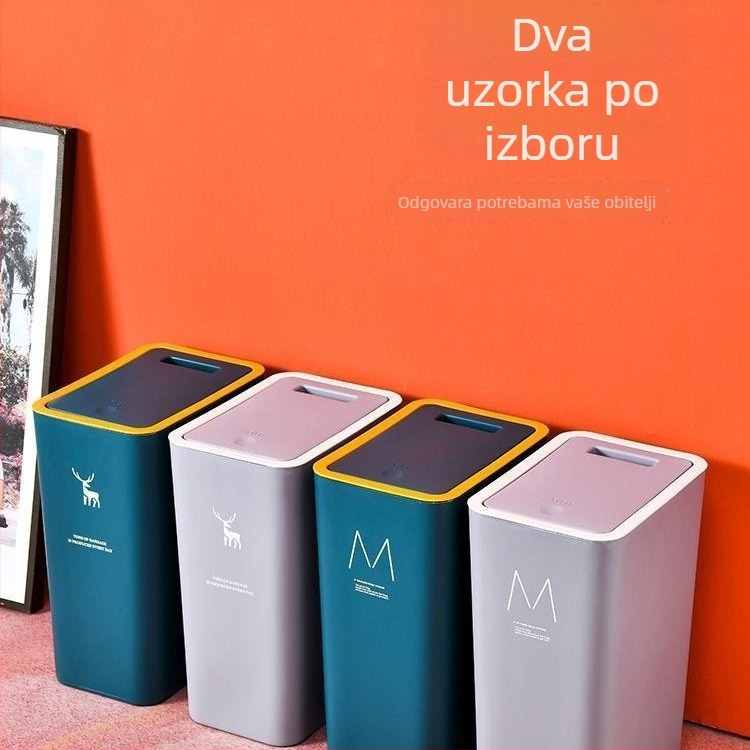 Plastični koš za otpad za kupaonicu, 10 L, dugačak cilindrični oblik, poklopac na pritisak, kućna upotreba