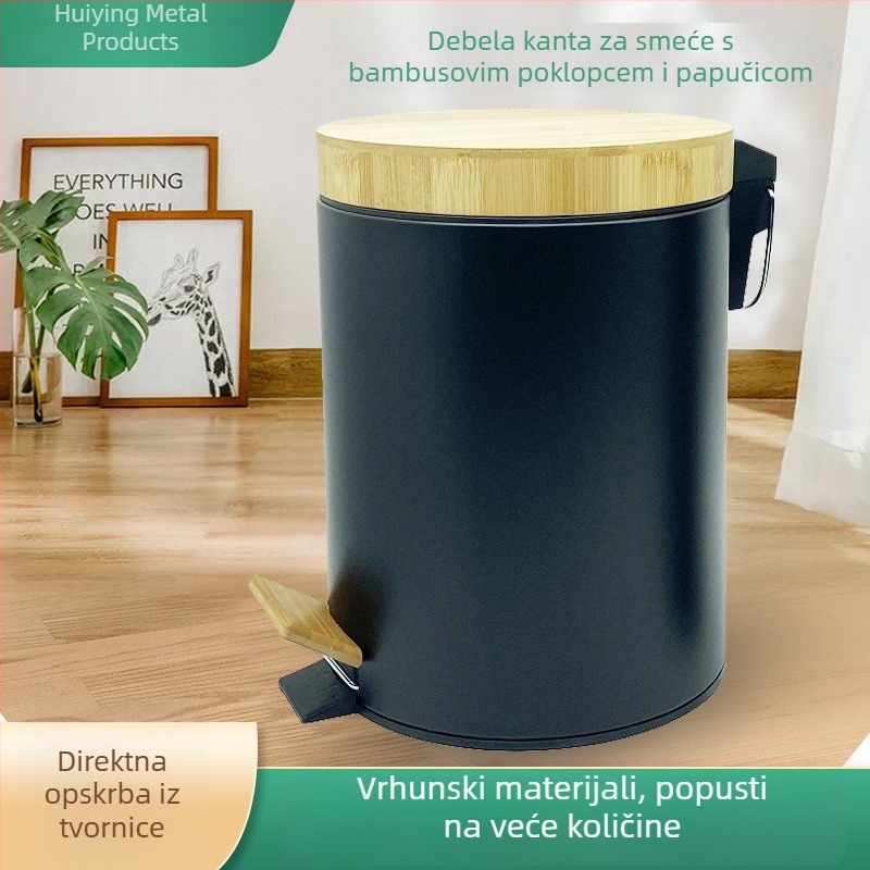 5L mat koš za smeće s pedalom i poklopcem od bambusa, dvostruki bambus poklopac, za kuhinju i dnevni boravak