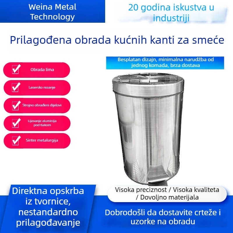 Kućni koš za otpad s pedalom i poklopcem, nehrđajući čelik, debeo i izdržljiv, kuhinja, više veličina, zapremina ispod 4 l