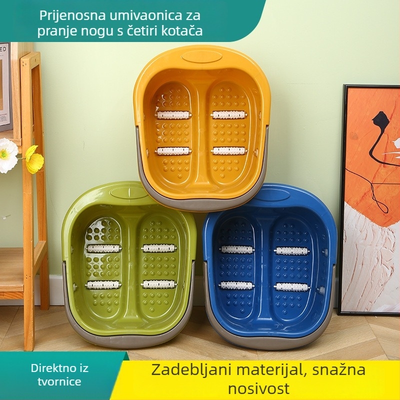 Duboka posuda za kupanje stopala od čvrstog plastike, izolirana, prijenosna, s četiri kotača, kućna upotreba